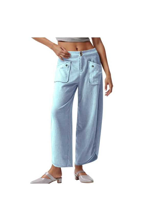 Capri Pants for Women Wide Leg Sweatpants Casual Baggy Mid Waist Cropped Cargo Pants Oversized Barrel Lounge Pants with Pockets