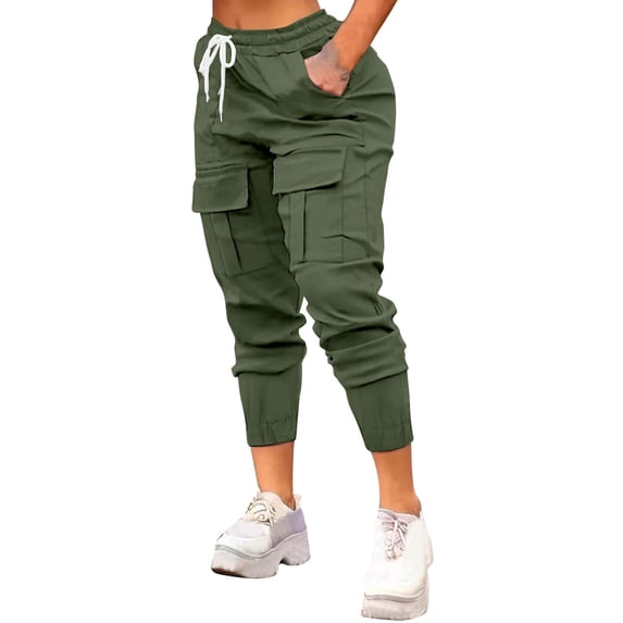 cFmduc Cargo Pants for Women Summer Casual Elastic Waist Baggy Cropped Pants Casual Loose Comfy Lightweight Capris with Pockets