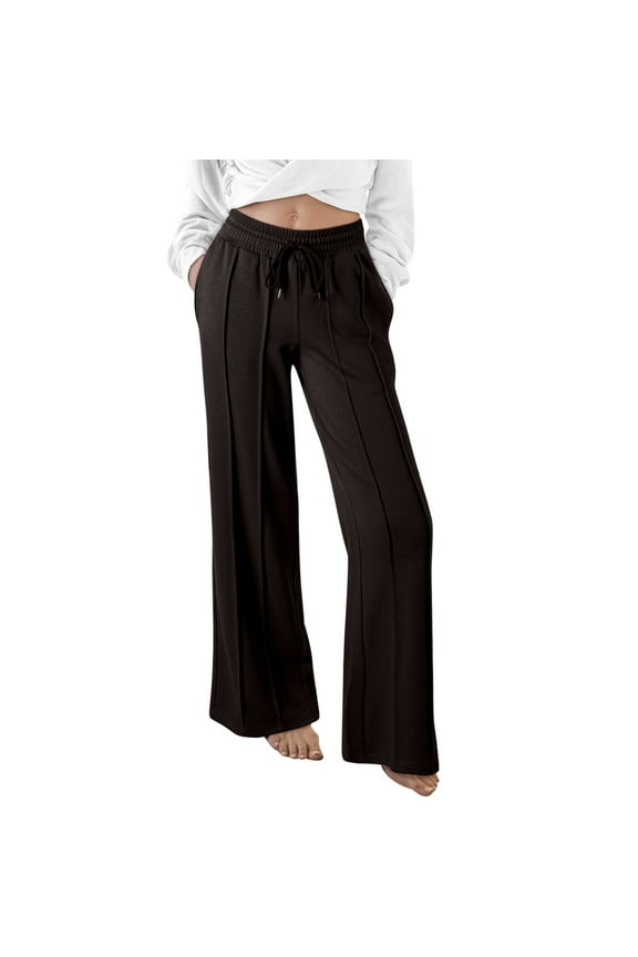 High Waisted Sweatpants for Women Straight Leg Elastic Elevated Seams Joggers Wide Leg Drawstring Loose Sweat Lounge Pants with Pockets