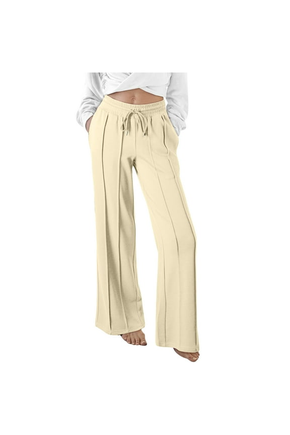 High Waisted Sweatpants for Women Straight Leg Elastic Elevated Seams Joggers Wide Leg Drawstring Loose Sweat Lounge Pants with Pockets