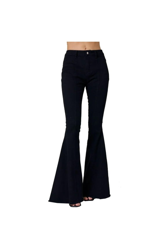 Star Patchwork Bell Bottom Jeans for Women Mid Waist Bootcut Flare Jeans Stretch Straight Leg Skinny Denim Pants