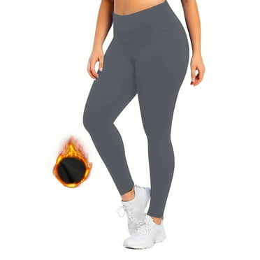 cFmduc Thermal Leggings for Women Winter Warm Soft Tummy Control Fleece Lined Leggings Plus Size Yoga Pants