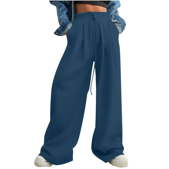 cFmduc Wide Leg Sweatpants for Women 2025 Trendy Fashion High Waisted Drawstring Lace up Pants Casual Loose Baggy Trousers with Pockets