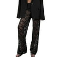 thumbnail image 1 of cFmduc Women Floral Lace Sheer Mesh Pants Elastic High Waist See Through Flare Bell Trouser Y2K Wide Leg Club Bottoms, 1 of 8