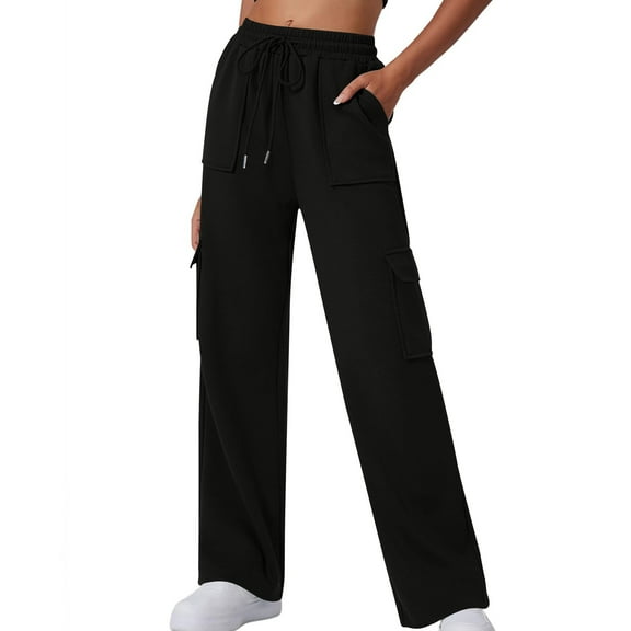 cFmduc Women's Cargo Sweatpants Drawstring High Waisted Wide Leg Pants Athletic Casual Baggy Sweat Pants with Pockets