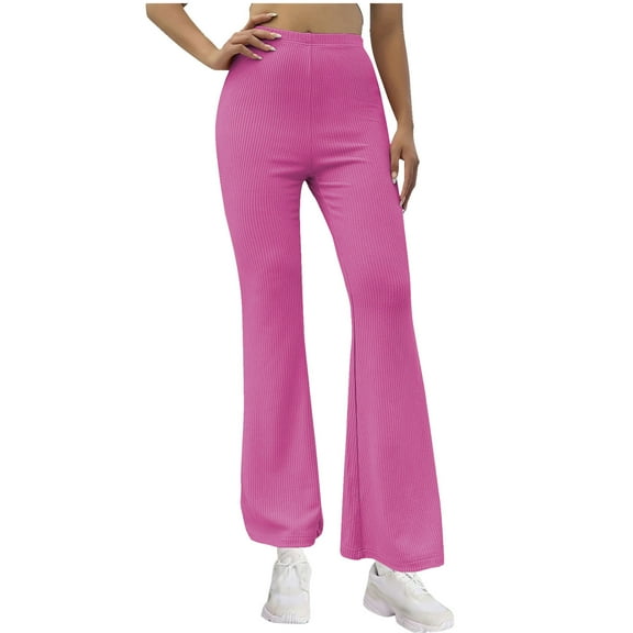 cFmduc Women's Ribbed Knit Flare Pants High Waisted Wide Leg Leggings Casual Solid Color Yoga Flare Leggings