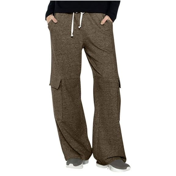 cFmduc Womens Cargo Sweatpants Drawstring Elastic High Waisted Wide Leg Pants Casual Loose Baggy Pants Athletic Joggers Lounge Sweat Pants