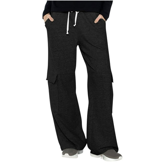 cFmduc Womens Cargo Sweatpants Drawstring Elastic High Waisted Wide Leg Pants Casual Loose Baggy Pants Athletic Joggers Lounge Sweat Pants