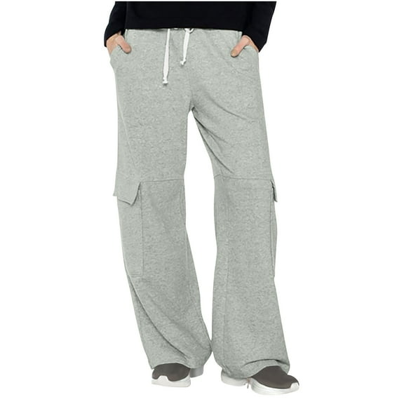 cFmduc Womens Cargo Sweatpants Drawstring Elastic High Waisted Wide Leg Pants Casual Loose Baggy Pants Athletic Joggers Lounge Sweat Pants
