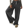 thumbnail image 1 of cFmduc Womens Sweatpants Wide Leg Side Slit Hem Pants Casual Loose Solid Color High Waisted Drawstring Pants Baggy Lounge Trousers with Pockets, 1 of 7