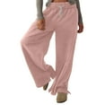 thumbnail image 1 of cFmduc Womens Sweatpants Wide Leg Side Slit Hem Pants Casual Loose Solid Color High Waisted Drawstring Pants Baggy Lounge Trousers with Pockets, 1 of 7