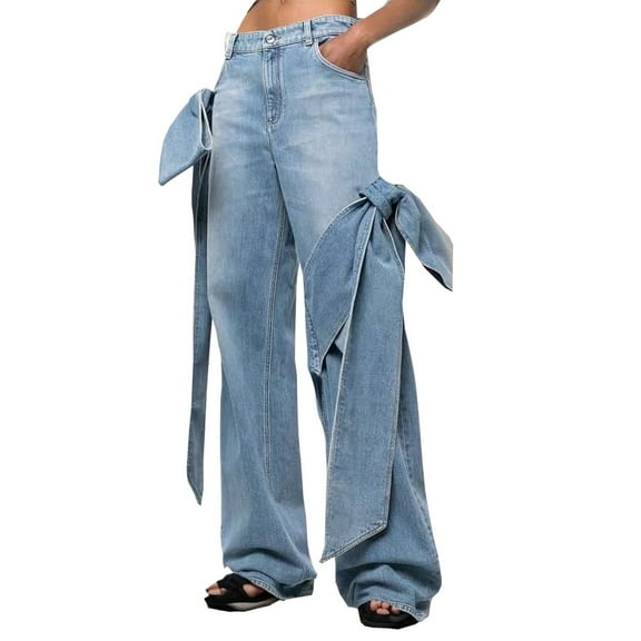 cFmduc Womens Wide Leg Jeans Pants High Waist Boyfriend Baggy Denim Pants Straight Leg Casual Ripped Trousers