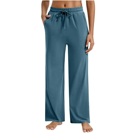 cFmduc Womens Wide Leg Yoga Sweatpants Drawstring Elastic High Waisted Lounge Pajamas Pants Comfy Workout Loose Pants with Pockets