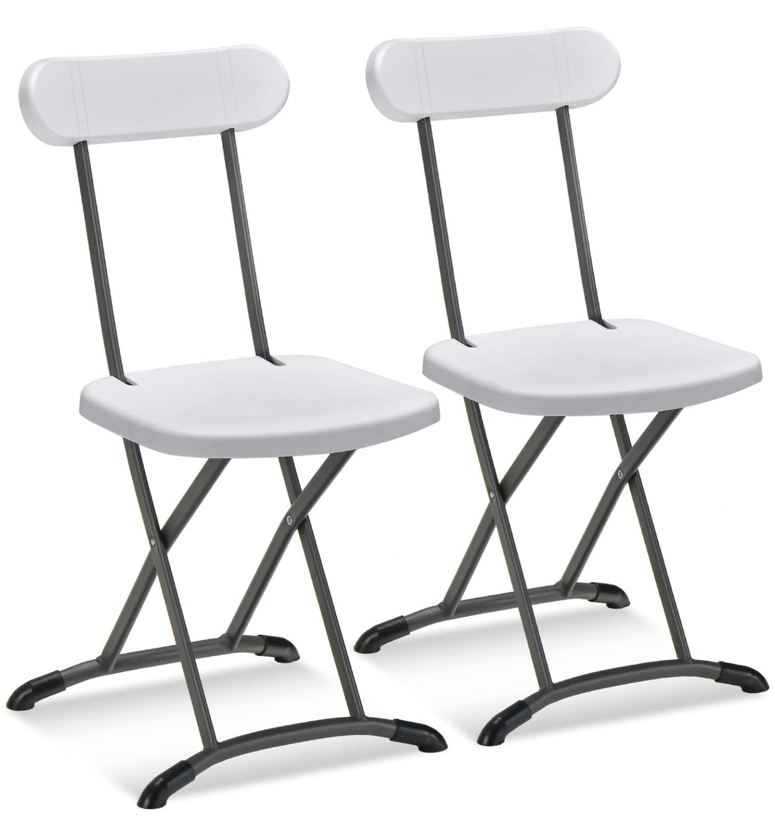 White Folding Chairs with Metal Frame and Ergonomic Backrest, Set of 2