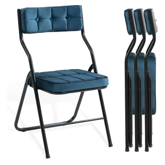 cMinc Padded Folding Chairs 4 Pack - Foldable Dining Chairs with Cushion, Portable and Assembled Folding Extra Chair for Guests Kitchen Office Wedding Party Bule