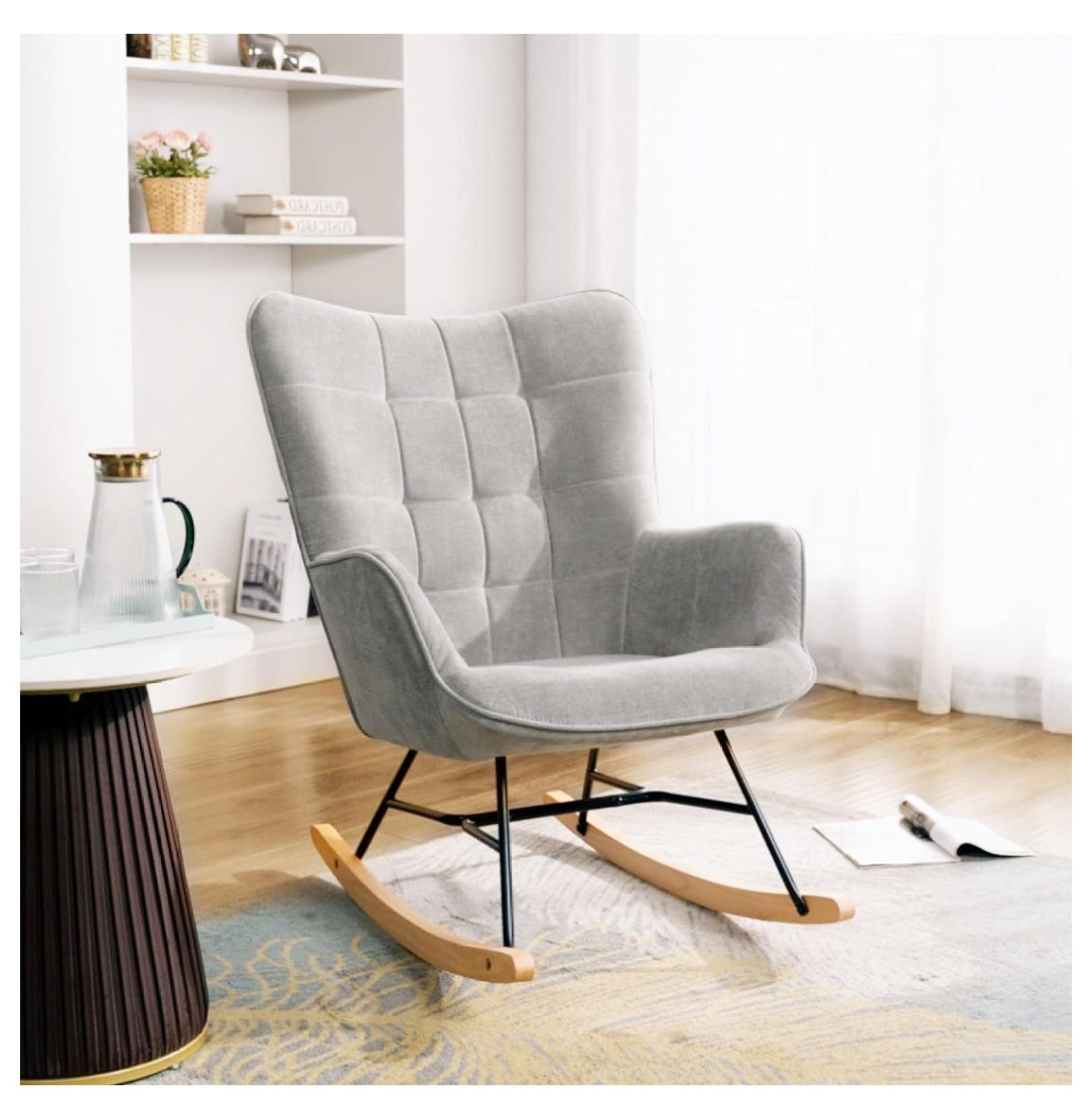 cMinc Rocking Chair Nursery Upholstered Glider Chair Modern Armchair with Thick Seat and High Backrest for Nursery Living Room Bedroom Balcony Offices Grey Walmart