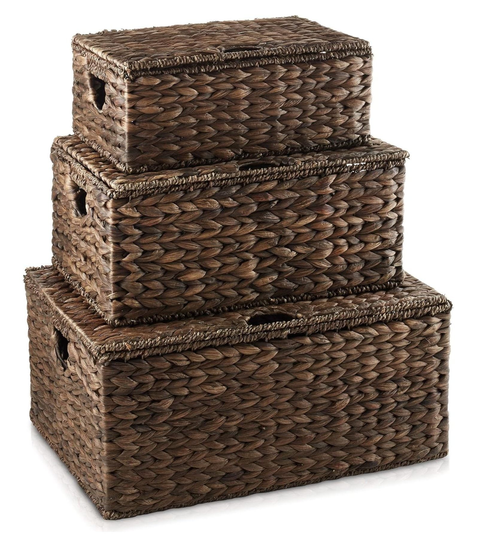 Set of 3 Natural Seagrass Rectangular Storage Baskets with Lids