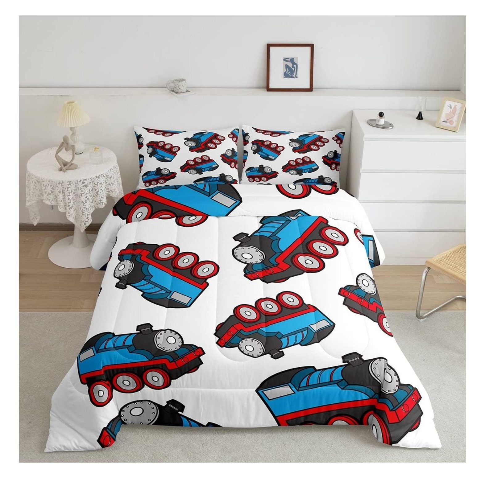 cMinc Train Bedding Set Kids Cartoon Car Comforter Set Boys Girls Train