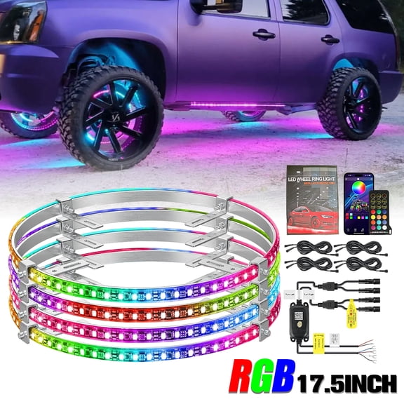 cOLIGHT 4PCS 17.5" RGB LED Wheel Ring Lighting Kit with Turn Signal and Braking Function, Car Wheel Rim Lights with APP & Remote Control, Compatible with GMC ,Chevy,Dodge,Ford all Trucks SUV