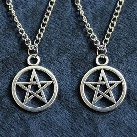 cYkl 2Pcs Fashion Unisex Star Circle Pentagram Pendant Necklace Couple Xmas Gift