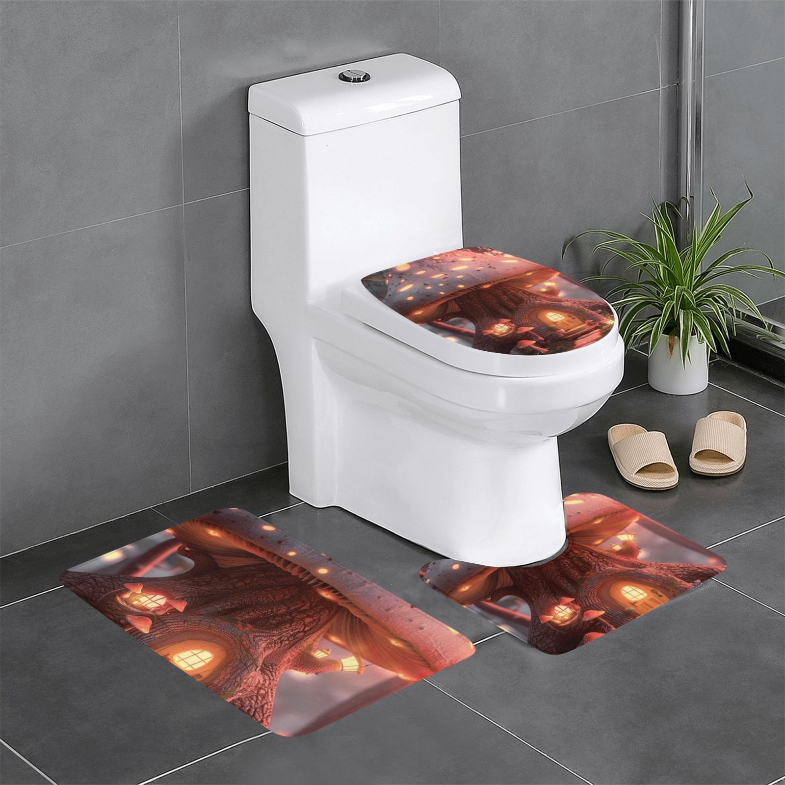 cabin in the woods Memory Foam bathroom rug, bathroom mat 3 sets, soft