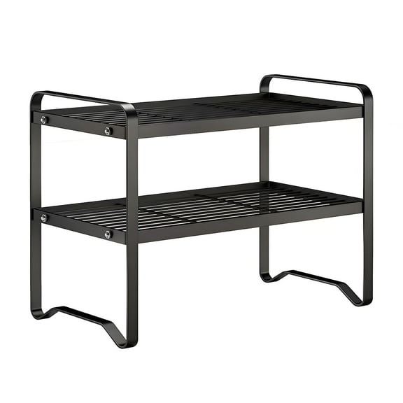 cabinet shelf organizer,2-layer metal storage rack, wardrobe racks,Desk organizer,Used for small spaces such as kitchen cabinets, vertical pipes, sink countertops,pantry, and RV storage rooms(Black)