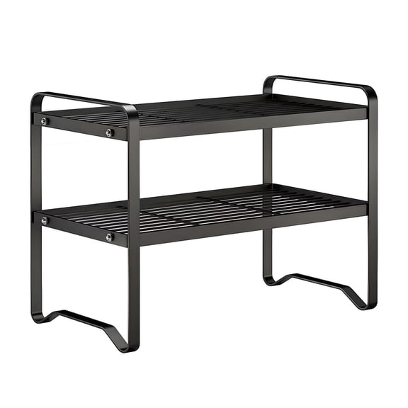 cabinet shelf organizer,2-layer metal storage rack, wardrobe racks,Desk organizer,Used for small spaces such as kitchen cabinets, vertical pipes, sink countertops,pantry, and RV storage rooms(Black)