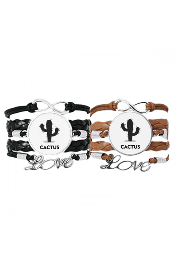 cactus green succulents outline bracelet hand strap leather wristband double set