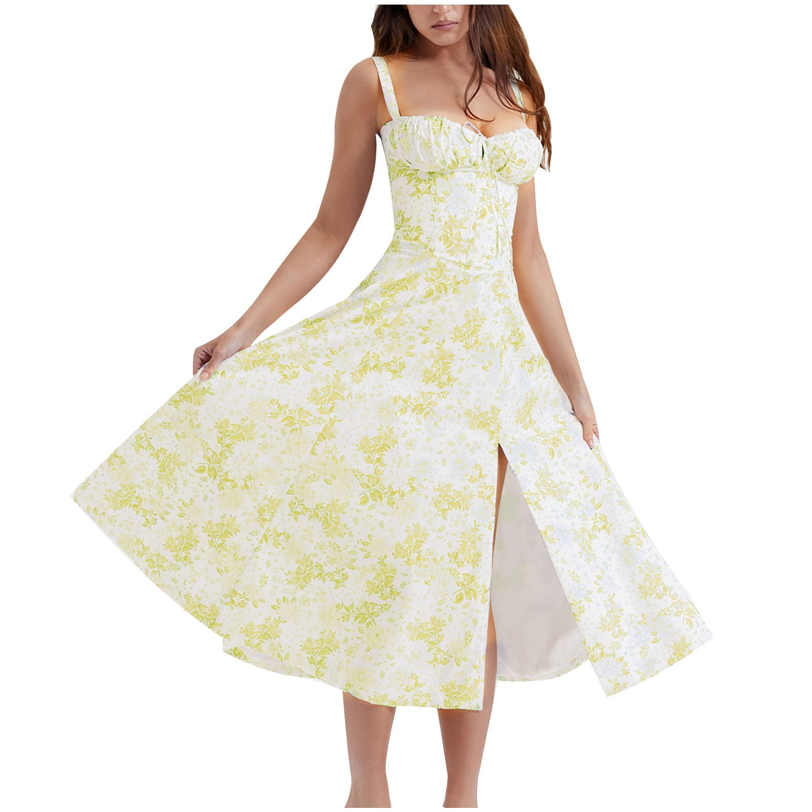 Women's Floral Dress Floerns Women's Floral Sleeveless Midi Dress - Tie  Front, Side Slit, Milkmaid Style Vacation Dress Women's Floral Midi Dress