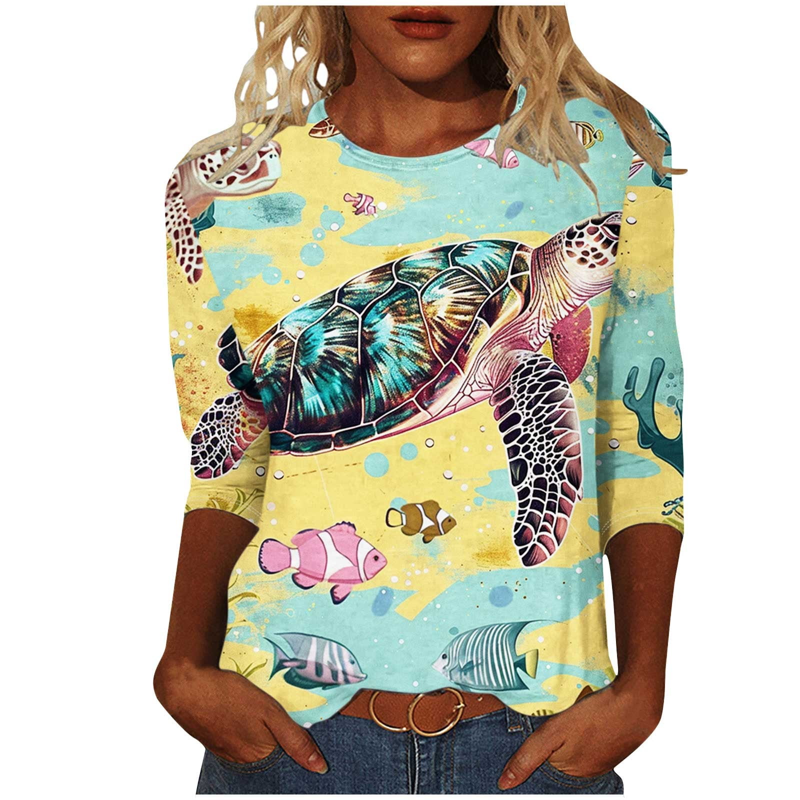 cadancy My Order History Online Womens Elbow Length Sleeve Tops Ocean Graphic Tees Western Blouses for Women Clearance Sales Today Deals Prime Cute Summer Tops for Women Camisetas Deportivas Mujer