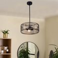 thumbnail image 1 of cadeninc 3-Light Black Round Iron Ceiling Lamp Chandelier with Black Ringed, 1 of 3