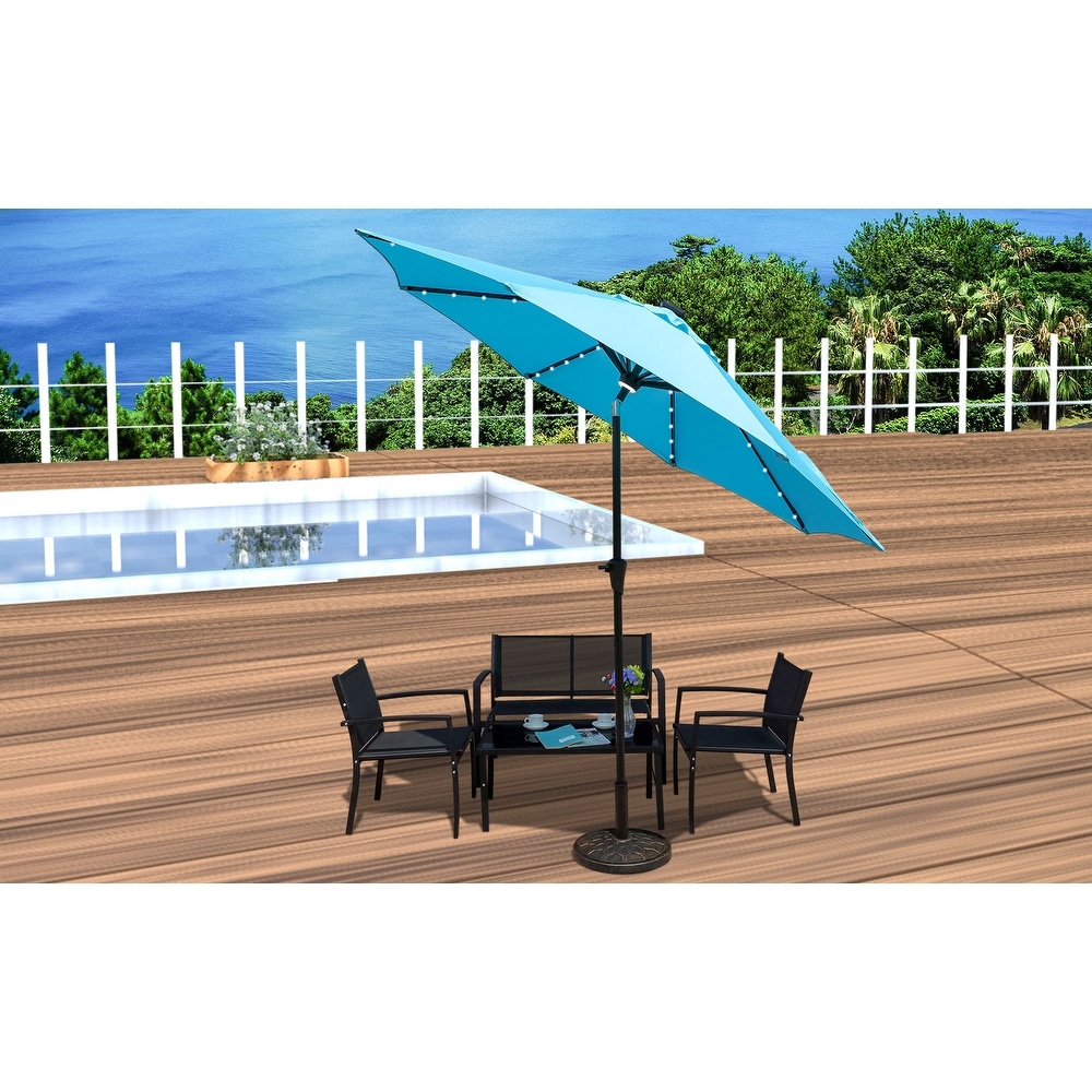 cadeninc 9 ft. Aluminum Market Solar LED Patio Umbrella in Blue