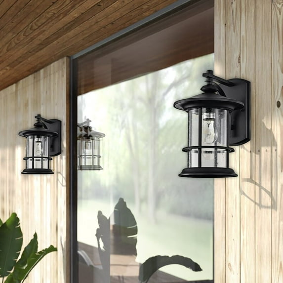 cadeninc Outdoor Wall Lantern Sconce Porch Light With Clear Seedy Glass black