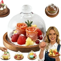 cake stand with glass lid,4" Cloche Dome Clear Glass Dessert Cheese Serving Tray, Cupcake Stand with Acacia Wood Base - Versatile Platter for Entertaining and Decoration