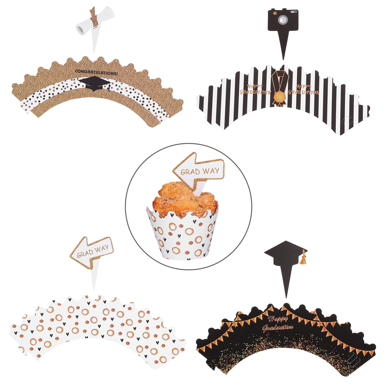 cake toppers rims for graduation 24 Sets Graduation Celebration Cake Decorations Paper Cake