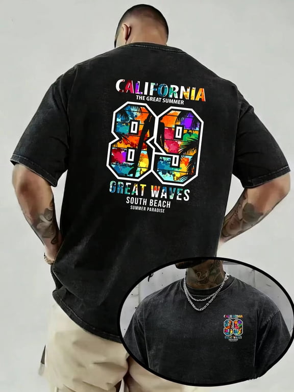 california 89 graphic tee trendy vintage loose top made of 100 double sided print personalized designs on the front and back casual round neck stylish mens t shirt com
