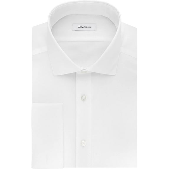 calvin klein men's non iron slim fit herringbone french cuff dress shirt, white, 16.5" neck 36"-37" sleeve