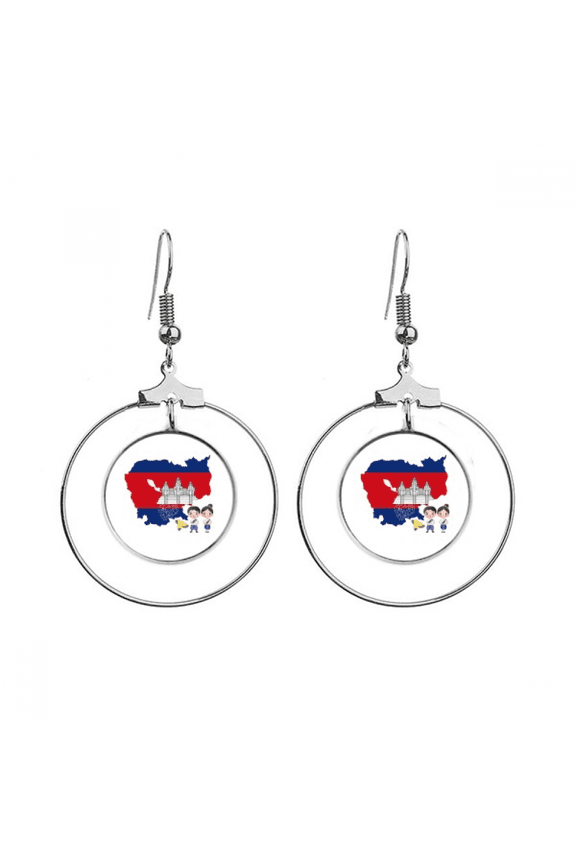 cambodia map villain national flower earrings dangle hoop jewelry drop circle
