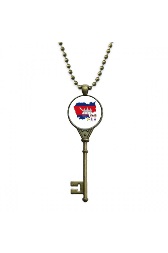 cambodia map villain national flower key necklace pendant tray embellished chain