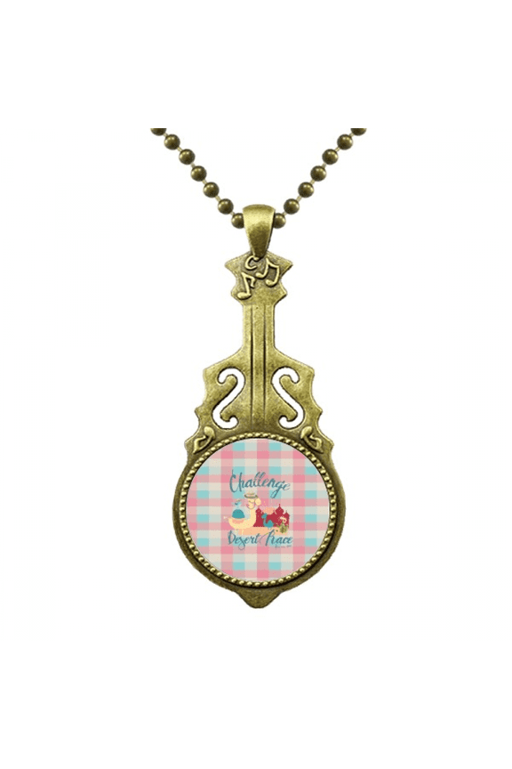 camel bird castle red blue square necklace antique guitar jewelry music pendant