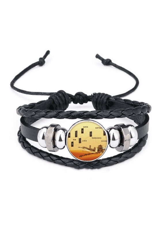 camel desert along the way to the silk road map bracelet braided leather woven wristband