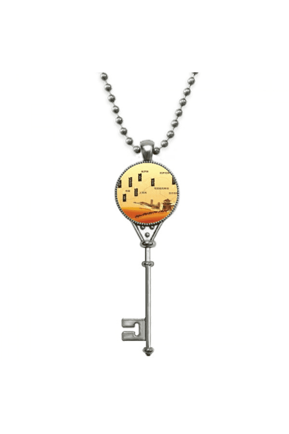 camel desert along the way to the silk road map pendant vintage necklsilver key jewelry