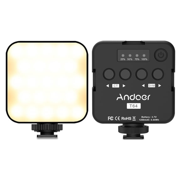 camera video light Led ANDOER T64 Led Light Mini Video Lamp Photography Light 2500K-9000K200K Color Temperature CRI Greater than or equal to 95 with 64pcs Beads 3 Cold Shoe Mounts for Live