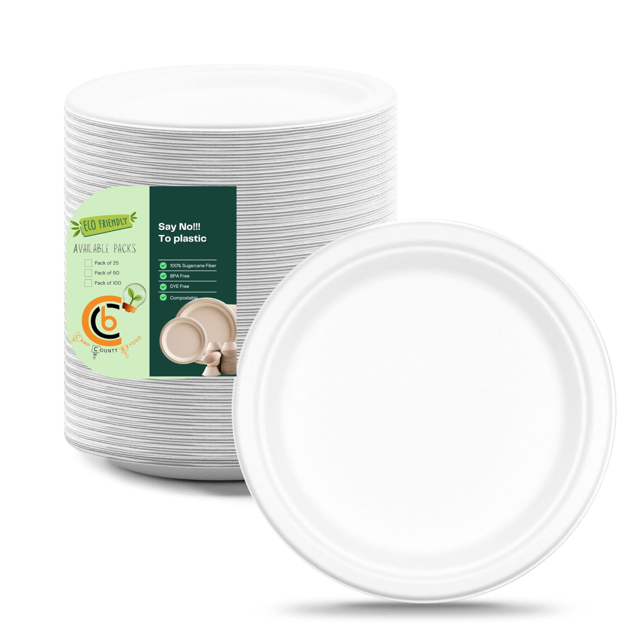 camp county beyond 100% Compostable Disposable AFN17" Paper Plates,Bagasse Natural Eco-Friendly, Sugarcane,Biodegradable Dessert 7" Plates Heavy Duty Paper Plates Pack of 75