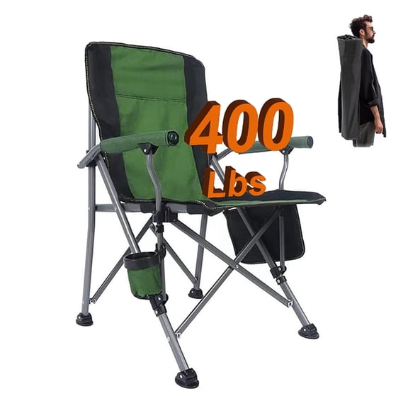 BN-LINK Oversized Folding Camping Chair, Heavy Duty Support 400 Lbs Portable Padded Arm Chair with Cup Holder and Side Pocket, for Beach, Fishing, Outdoor Activities