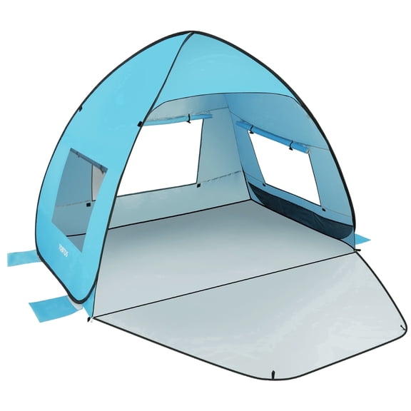 TOBTOS UPF 50+ Pop Up Beach Tent, 3-4 Person Instant Automatic Sun Shelter with Extendable Floor, Portable UV Protection Beach Shade(Blue)