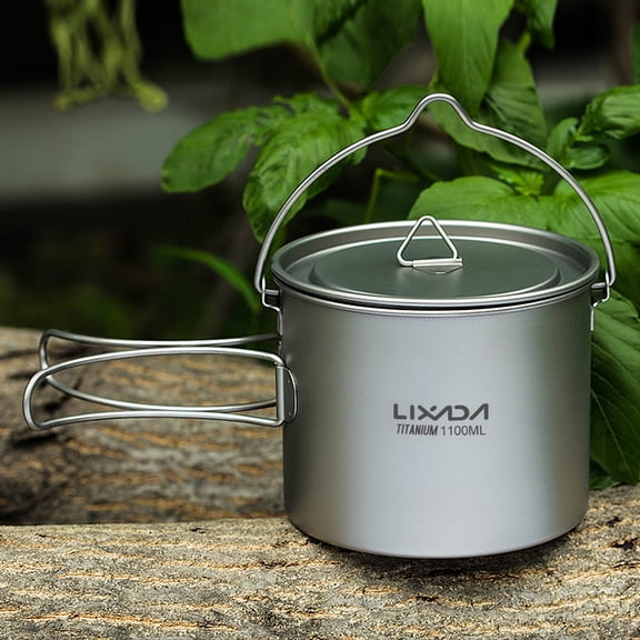 camping titanium pot Lixada Pot Water Mug Cup with Lid and Foldable Handle 2 in 1 Design for Outdoor Camping Cooking Picnic Durable Lightweight Material 750ml 900ml 1100ml Optional