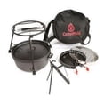thumbnail image 1 of campmaid dutch oven starter 6-piece set w/accessories - start cast iron cooking outdoors - 12" pre-seasoned dutch oven, lid lifter, carry bag, flip grill, charcoal holder, smoker tools, 1 of 2