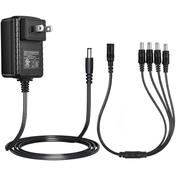 can 12V 2A Security Camera Power Supply, 12V Power Adapter AC 100-240V to DC Compatible with CCTV Camera/DVR/NVR/Led Strip Lights/Router/Monitor/Keyboard,with 4 Ways Splitter CableUL Listed