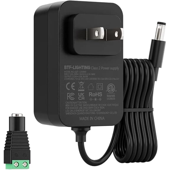 can 12V 3A 36W Power Supply Adapter ETL Listed 100-240V AC to 12V DC Converter Class 2 Power Supply, 5.5x2.1mm Jack for Low Voltage LED Strip Lights, CCTV, Router, Electronics